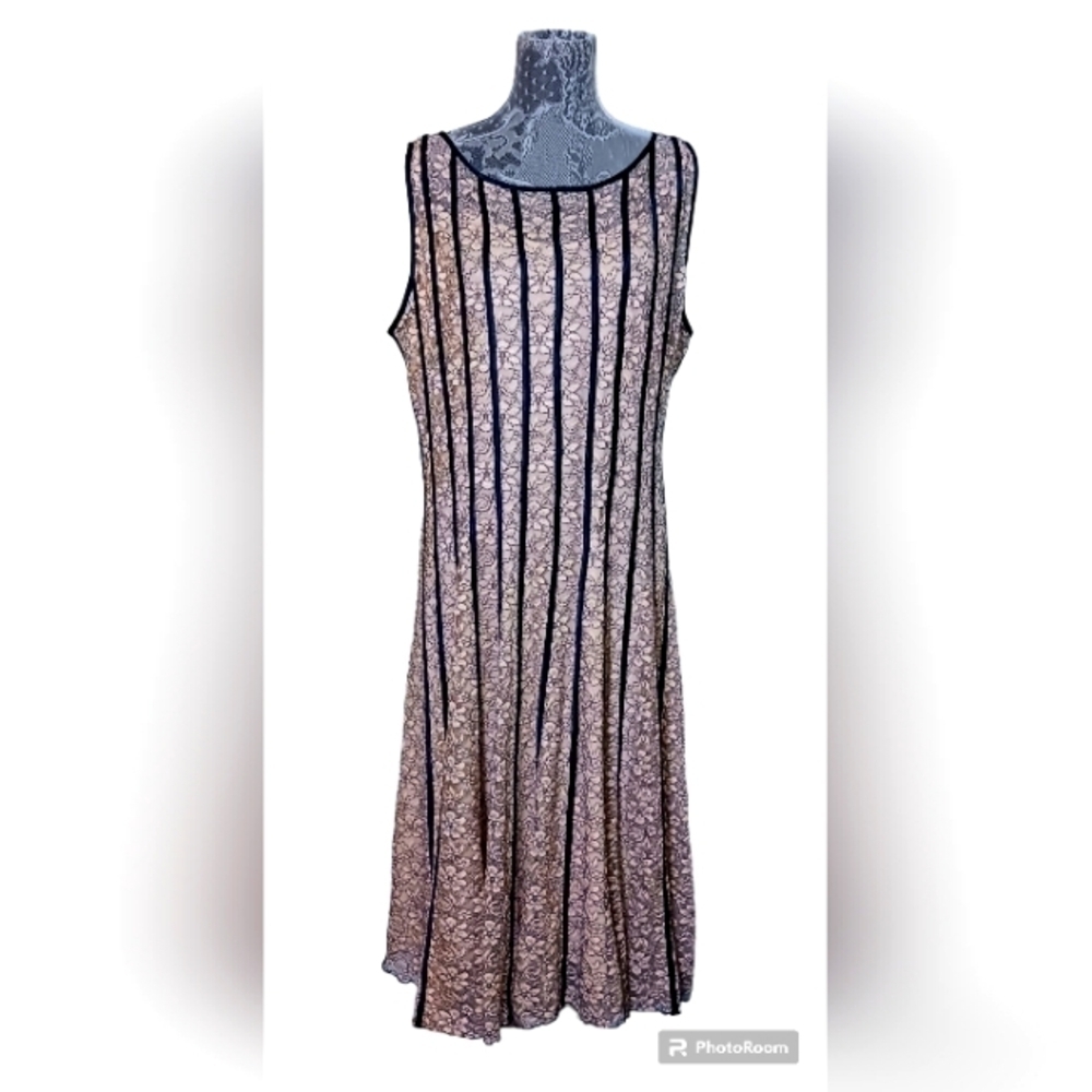 SLNY Beige and Blue Lace Dress, Size 16